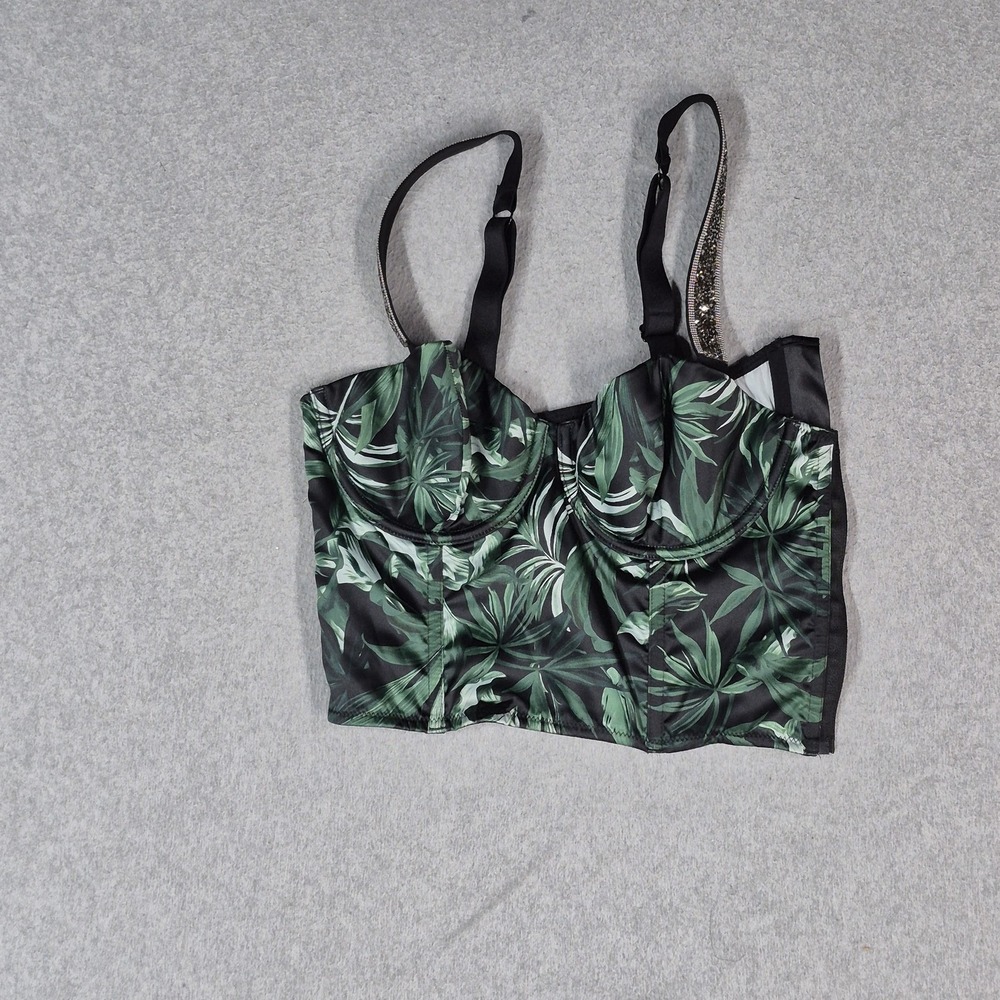 Victoria's Secret Women Bra 32C Green Floral Very Sexy Longline Tropical